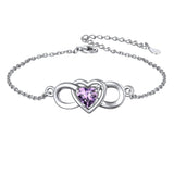 4 x Brand New Women s Heart Bracelet 925 Silver Adjustable Chain 16 5cm Curb Chain 6mm with Amethyst Stone Gift Idea for Birthday - RRP €159.96