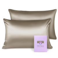 1 x RAW Customer Returns OLESILK Silk Pillowcase Cushion Cover Hair and Skin Care with Zipper 16 Momme 2 Pieces Taupe 40x60cm - RRP €41.48