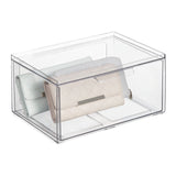 1 x RAW Customer Returns mDesign wide storage box with drawer sturdy plastic drawer box for the wardrobe stackable box for shoes, accessories and more transparent - RRP €27.99