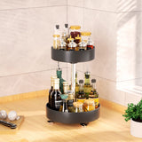 1 x RAW Customer Returns YunNasi Lazy Susan Turntable Organizer Made of Metal Spice Rack Rotatable Black for Kitchen Bathroom Height Adjustable 2 Levels  - RRP €24.19