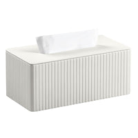 1 x RAW Customer Returns MEIBOOCH Stylish PU Leather Rectangular Tissue Box Cover with Magnetic Base for Bathroom, Bedroom or Office White Stripes  - RRP €22.99