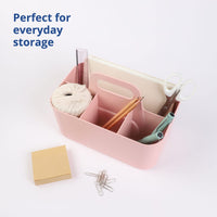 1 x RAW Customer Returns BLUE GINKGO Multipurpose Basket Organizer - Stackable Plastic Basket with Handle Cleaning Basket, Craft Basket, Desk Basket, Art and Makeup Storage Rectangle - Pink - RRP €21.62