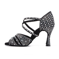 1 x RAW Customer Returns Syrads Womens Professional Latin Dance Shoes Open Toe Salsa Bachata Dance Shoes Glitter Rhinestone Salsa Latin Dancing Heels,Black 9cm Heel,38 EU - RRP €65.99