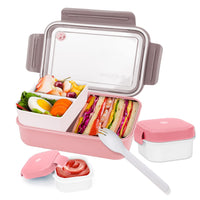 1 x RAW Customer Returns MUJUZE lunch box with compartments, 1400 ml - lunch box for adults children, snack box with cutlery and small cans, sustainable lunch box with compartments, bento box for school work picnic travel pink  - RRP €16.99