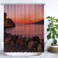 1 x RAW Customer Returns Ulticool shower curtain - sunset nature sea sand beach Spain - 180 x 200 cm - washable - anti-mould - with 12 rings - pink orange brown - RRP €19.99