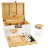 1 x RAW Customer Returns Viking Factory Large Bamboo Box with Combination Lock, Decorative Home Box with Lock, Tray Glass Container Accessory Tool 24 18 14CM White  - RRP €59.95