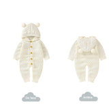 2 x Brand New Newborn Baby Clothes Winter Boys and Girls Hooded Bodysuit Knitted Cotton Romper with Hat 3-24 Months Creamy-White, 12-18 Months  - RRP €47.98