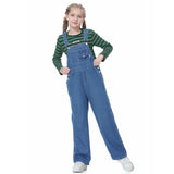 1 x RAW Customer Returns Rolanko Girls Children s Jeans Dungarees Jumpsuit Long Trousers Overall with Adjustable Braces, Blue Button, Size 140 - RRP €36.99