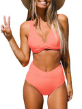 1 x RAW Customer Returns YBENLOVER Women Bikini 2 Piece Set High Waist Criss Cross V-Neck Push Up Padded Swimwear,Coral Red.,M - RRP €24.0