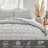 1 x RAW Customer Returns Tospass Seersucker Bed Linen 155x220 2-Piece Gray Embossed Brushed Microfiber Aesthetic Bedding Sets Soft Cuddly, 1 Duvet Cover 155x220 and 1 Pillowcase 80x80 with Zipper - RRP €33.25