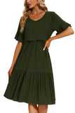 1 x RAW Customer Returns Smallshow Women s Nursing Dress Short Sleeve Ruffle Maternity Dress Maternity Wear,Army Green,XL - RRP €30.24