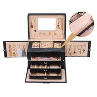 1 x RAW Customer Returns Mondeer jewelry box, 26 x 18.8 x 17.5cm, women s jewelry box with 4 levels, with drawer and mirror, jewelry case for rings, earrings, necklace, black - RRP €32.46