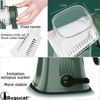 1 x RAW Customer Returns Bugucat Manual Vegetable Cutter, Vegetable Slicer Drum Grater Cheese Mill Cheese Grater Chopper Rotating Grater Potato Cutter Vegetable Fruit Cutter Kitchen Aid with 5 Sets of Interchangeable Stainless Steel Blades - RRP €30.0