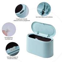 12 x Brand New COCOMU Table Trash can with lid small, pop-up small trash can, mini trash can made of plastic, for office, kitchen, bedroom, dressing table, car, trash can small light blue  - RRP €158.4