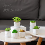 1 x RAW Customer Returns Set of 6 White Simple Porcelain Planters Small Flower Pots Succulent Cactus with Drainage and Saucer for Home Office Decoration Gift White Stripes  - RRP €22.95