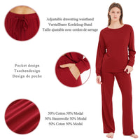 1 x RAW Customer Returns Mnamo Women s Pajamas Soft Knitted Pajama Set Wine Red 2 Pieces Cozy Nightwear Cotton and Modal Breathable Fabric - RRP €28.74