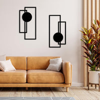 1 x Brand New Pack of 2 metal wall decoration, black geometric wall decoration, decorative wall sculpture, minimalist wall decoration, metal vertical abstract wall art for home, living room, bedroom - RRP €24.99