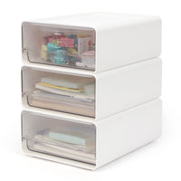 1 x RAW Customer Returns OSTWOLKE Organizer with Acrylic Drawers 3 Pieces, Desk Organizer, Drawer Box, Office Organizer Stackable Storage Box for Pens, Erasers and Other Office Accessories, Transparent White - RRP €32.26