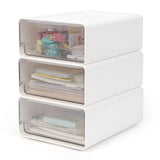 1 x RAW Customer Returns OSTWOLKE Organizer with Acrylic Drawers 3 Pieces, Desk Organizer, Drawer Box, Office Organizer Stackable Storage Box for Pens, Erasers and Other Office Accessories, Transparent White - RRP €32.26