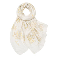 9 x Brand New KAVINGKALY Fashion Scarf for Women Gold Leaf Flower Print Scarf Ladies Long Shawl Wrap Lightweight Scarves All Seasons White  - RRP €205.2