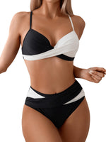 1 x RAW Customer Returns GORGLITTER Push Up Bikini Women Set Sexy Bikini With Color Block Wrap Bikini Two Piece Swimsuit Swimwear Black and White M - RRP €33.26