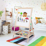 1 x RAW Customer Returns Ejoyous children s wooden board, 2 in 1 double-sided height-adjustable standing board, writing board, easel, wooden magnetic board, game board for children from 3-12 years, 65x35x31 cm - RRP €40.69