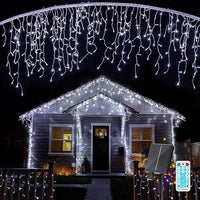 1 x RAW Customer Returns GCMacau LED fairy lights ice rain solar 12m 5m , 506LEDs Christmas lights outdoor cold white with USB power supply, expandable, 101 Gocce, modality, IP65 waterproof with remote control timer - RRP €49.18