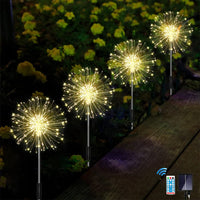 1 x RAW Customer Returns Joysing garden decoration solar garden light outdoor, 4 x 120 LED solar fireworks lights with remote control, 8 modes garden plug solar lights waterproof solar lamps for garden terrace decoration warm white - RRP €27.22