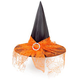 5 x Brand New YKKJ Witch Hat, Halloween Women Witch Hat 2 Pieces Wizard Hats Wicked Witch Hat for Women Halloween Party Masquerade Cosplay Accessories Children Adults Black Orange , M - RRP €60.0