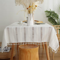 1 x RAW Customer Returns Pahajim Tablecloth White Tablecloth Linen Cotton Wipeable Tablecloth Modern Tassel Style for Outdoor, Garden, Restaurant Desktop Decoration White 140 x 260 cm  - RRP €35.99