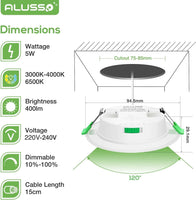 1 x RAW Customer Returns ALUSSO LED recessed spotlight 230V flat, 5W 400 lumen dimmable LED spots 230V , warm white 3000K neutral white 4000K cold white 6500K, LED recessed lights IP44 for bathroom, , living room, set of 12 - RRP €65.99