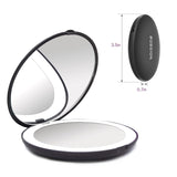 1 x RAW Customer Returns wobsion Travel Makeup Mirror LED Lighted 1x 10x Magnification Compact Mirror Portable for Handbag Pocket Folding Mirror Illuminated 9cm Portable Mirror Two Sided Round Black - RRP €20.4