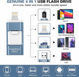 1 x RAW Customer Returns Phototek USB Flash Drive for iPhone - Photos, Videos and Data - 4 in 1 External Memory for Cell Phones, Tablets, Computers - High Speed Flash Drive Hard Disk - External Storage Blue  - RRP €19.95