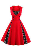 1 x RAW Customer Returns Axoe Women s 50s Cocktail Dress Rockabilly Elegant Pleated Skirt Festive Party Dresses Vintage Dress Audrey Hepburn Evening Dresses with Polka Dots Knee-Length, Red-Black, XL 44 EU  - RRP €37.99