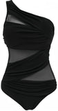 1 x RAW Customer Returns Ocean Plus Women s Figure-Shaping Mesh Asymmetry Swimsuit Plain Mesh High Neck Net One Piece Plus Size Swimwear Large Sizes XXL EU 42-44 , Asymmetry Black  - RRP €33.02