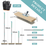 1 x RAW Customer Returns Wire broom 30cm steel broom, wire broom for moss removal with handle, wire broom with handle 60-146cm long, steel broom with handle, wire broom for paving stones with handle, for terrace, deck, garden - RRP €18.14