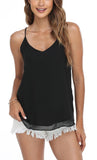 1 x RAW Customer Returns MISS MOLY Women s Chiffon Sleeveless Summer Casual Tank Top, Black, 46 - RRP €25.99