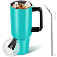 1 x RAW Customer Returns FOYOCER Thermo Mug with Straw Drinking Cup with Lid and Handle 1.1L Coffee to Go Vacuum Insulated Car Cup with Leak-Proof Lid Drinking Straw Brush BPA Free Gifts Women Men - RRP €24.13