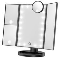 1 x RAW Customer Returns EasySMX 3 side cosmetic mirror with LED, 1X 2X 3X 10X magnification, make-up mirror with touch screen, foldable dimmable 180 degree makeup mirror-black - RRP €29.99