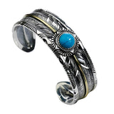 1 x RAW Customer Returns Southwest Navajo Style Oval Cabachon Advanced Turquoise Bangle Bracelets for Men Feather Motif Silver - RRP €39.26