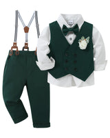 1 x RAW Customer Returns ZOEREA Baby Boys Clothing Set Suit Gentleman Festive Baptism Wedding Long Sleeve Dress Shirt Bowtie Vest Boutonniere Suspenders Green, 2-3 Years - RRP €41.99