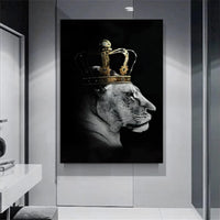 1 x RAW Customer Returns Lion and Lioness with Crown Canvas Pictures, Black White Animal Poster Decoration, Wild Animal Art Prints for Living Room Home Decor Decor No Frame Lion -1, 2x60x90cm  - RRP €40.32