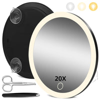 1 x RAW Customer Returns JADAZROR 20X Magnifying Mirror with Lights, 15cm Magnifying Travel Mirror, Rechargeable Lighted Magnifying Mirror, Portable 20X Travel Magnifying Mirror - RRP €25.99