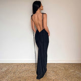 1 x RAW Customer Returns KOEMCY Women s Sexy Backless Dress Long Bodycon Dress Elegant Party Formal Dress Black, S  - RRP €26.04