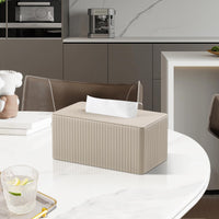 1 x RAW Customer Returns MEIBOOCH Stylish PU Leather Rectangular Tissue Box Cover with Magnetic Bottom for Bathroom, Bedroom or Office White Stripe  - RRP €23.11