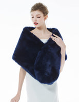 1 x RAW Customer Returns BEAUTELICATE Faux Fur Shawl Stole Bolero Fur Women Wedding Bridal Evening Bridal Shawl Bridal Stole - Navy Blue - Size One size fits all - RRP €39.99