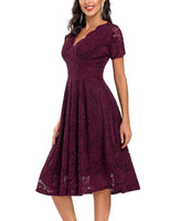 1 x RAW Customer Returns SEBOWEL Women s Lace Dress Knee-Length Cocktail Dress Elegant Dresses Party Dress Retro Rockabilly Dress Wine Red L - RRP €26.21