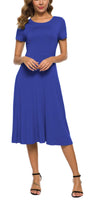 1 x RAW Customer Returns EXCHIC Women s Casual Round Neck A-Line Short Sleeve Midi Dress Summer Stretchy Knee Length Casual Dresses M, Royal Blue  - RRP €33.16