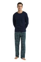 1 x RAW Customer Returns GLOBAL Men s Pajamas Flannel Cotton Long Pajamas Pieces Round Neck Winter Sleepwear Breathable Comfortable and Warm Black T-Shirt, Black Green Grid Pants XL - RRP €36.99