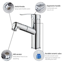 1 x RAW Customer Returns Sumeber faucet bathroom fitting with pull-out wash basin faucet with 2 jet types mixer tap suitable for countertop wash basin warm cold mixer tap pull-out shower silver  - RRP €36.29